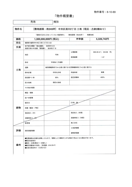 中央区清川2丁目 土地 0