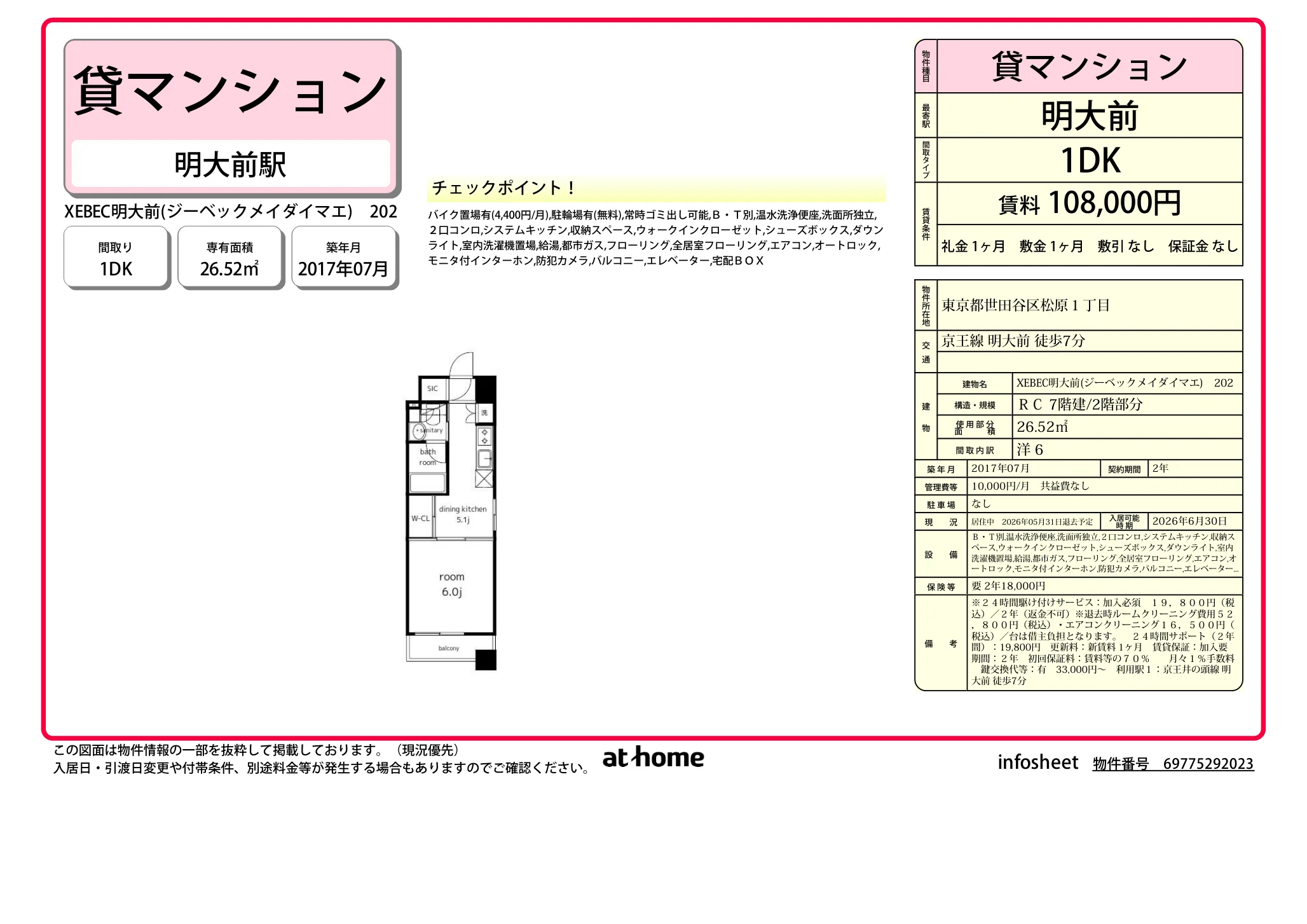 Modern 1DK Condo Near Station in Matsubara 0