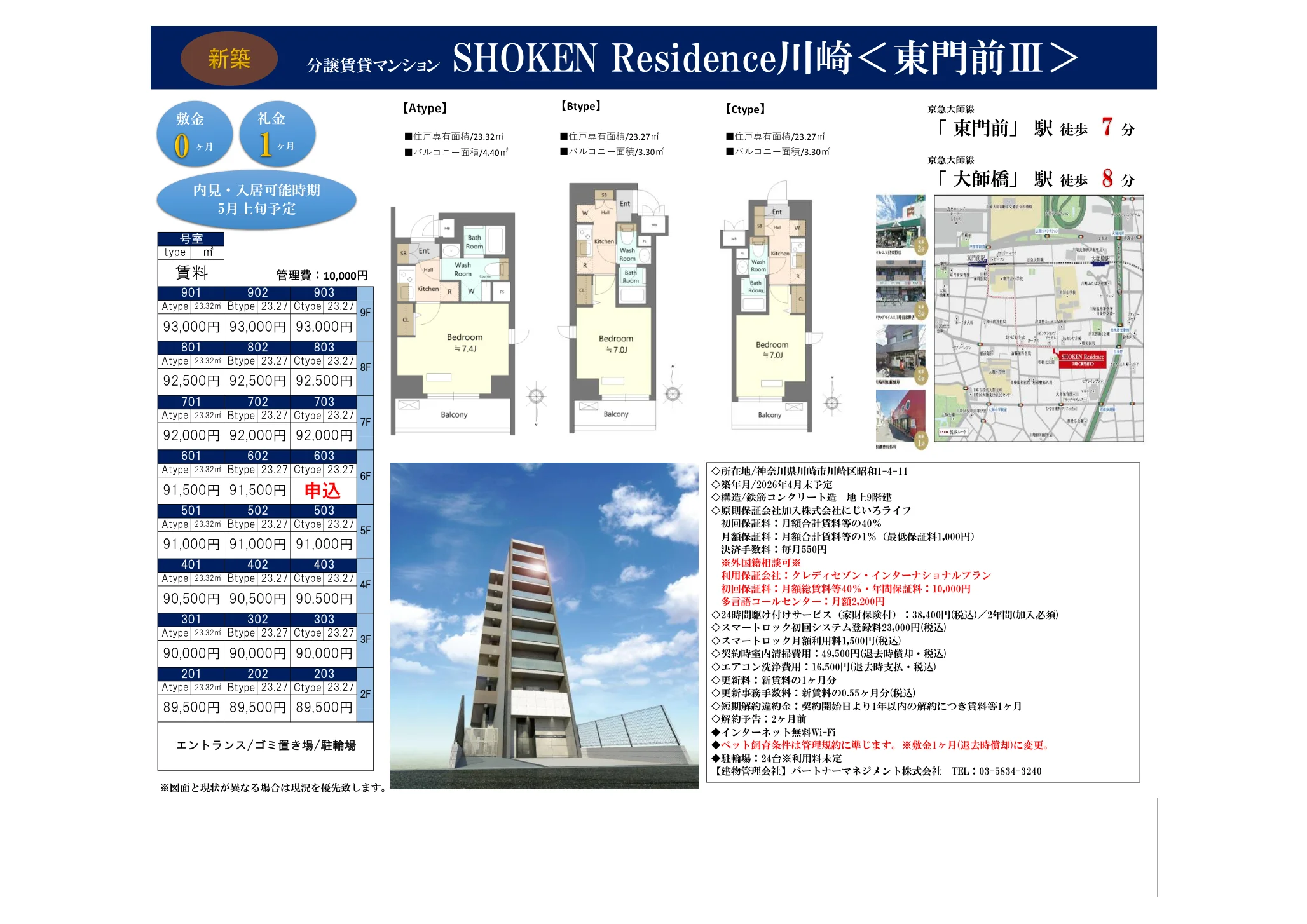 新築分譲賃貸マンション SHOKEN Residence 川崎東門前Ⅲ 903 0
