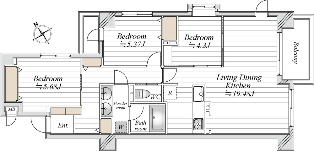 3-Bedroom Condo in Higashioi 1